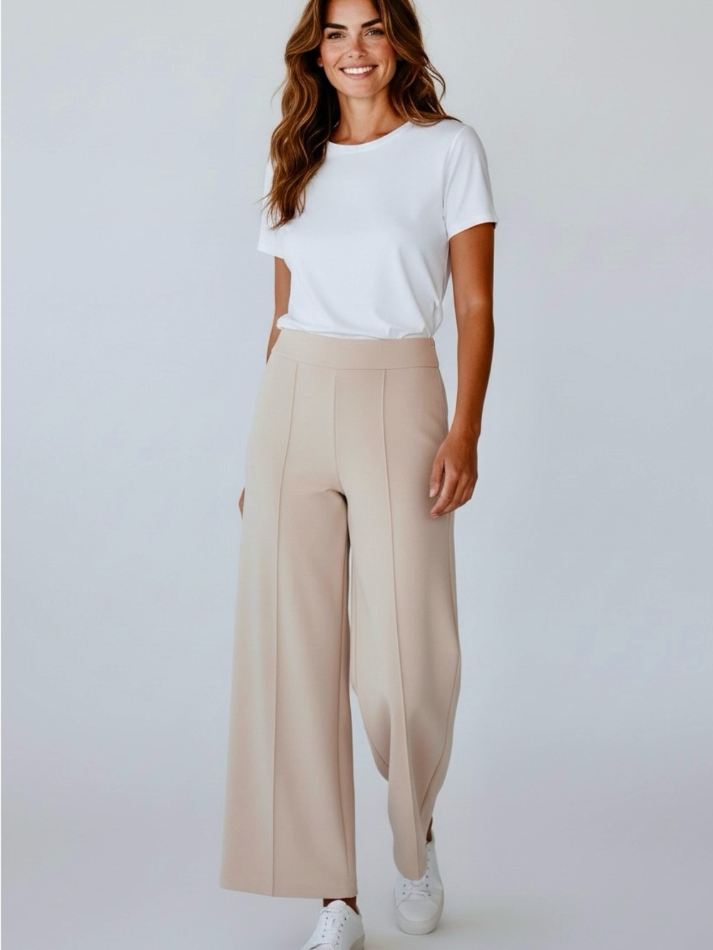 Christian Siriano Beige Wide-Leg High-Waist Trousers